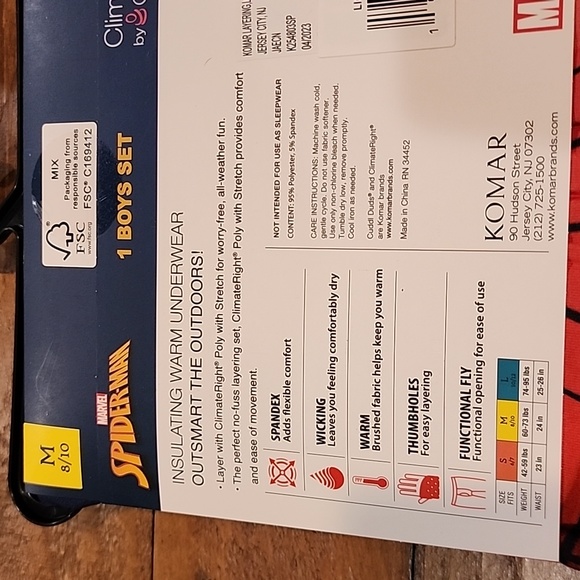 ClimateRight by Cuddl Duds Spiderman Boys Thermal Set Size Medium 8/10 - Picture 7 of 11